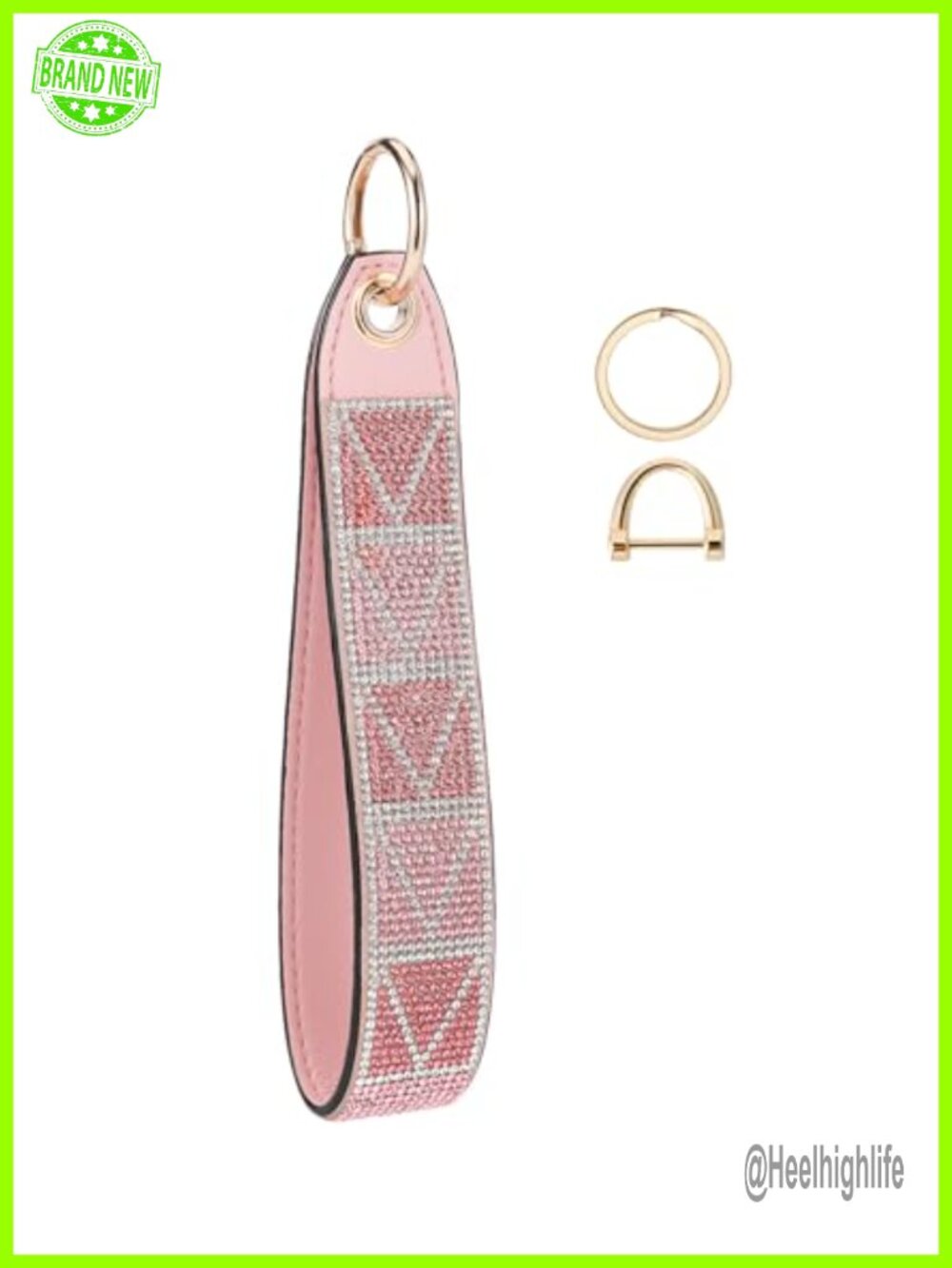 Sparkly Rhinestone Wristlet Keychain Key Holder Faux Leather D-Ring